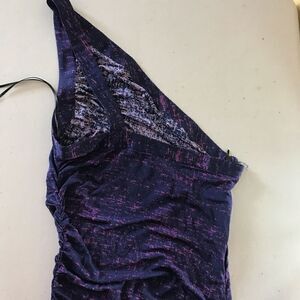 JAYGODFREY one shoulder midi fitted space dye purple and black silk